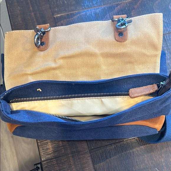 Blue and Tan Roll-Top Backpack with Vintage Style NWOT - Picture 4 of 6